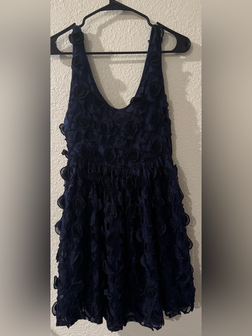 Jill Stuart Navy Floral Appliqué Mini Dress 100% Silk